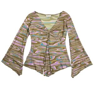 Vintage 90s Kokoon Shirt Womens M Y2k Asymmetrical 2000s Flare Sleeve Bratz